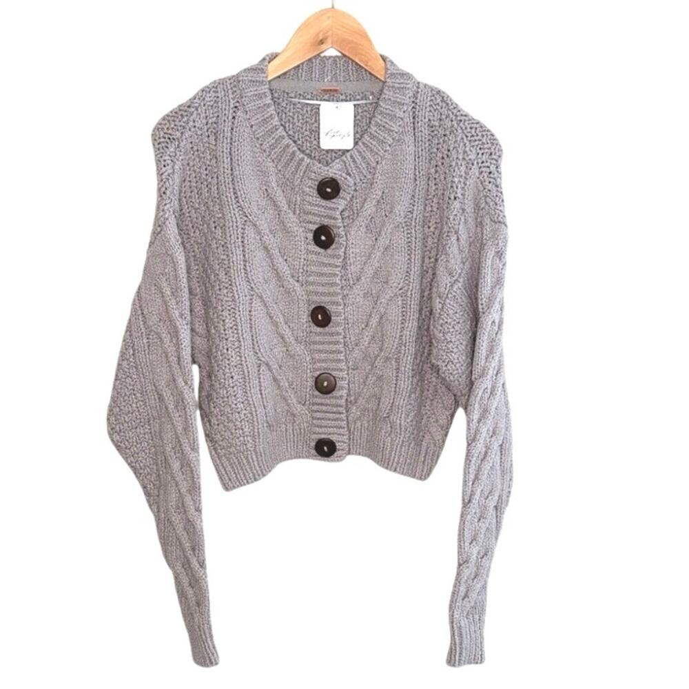 NEW Free People Bonfire Cable Knit Cardi in Stone - Picture 2 of 7